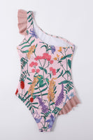 Laden Sie das Bild in den Galerie-Viewer, Eine Schulter Rosa Rüschen Ein Stück Bademode