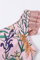 Laden Sie das Bild in den Galerie-Viewer, Eine Schulter Rosa Rüschen Ein Stück Bademode