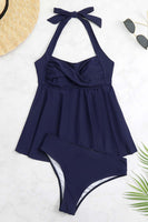 Laden Sie das Bild in den Galerie-Viewer, Schwarzes Neckholder zweiteilige Vorderes Kreuz Bademode