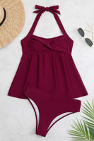 Laden Sie das Bild in den Galerie-Viewer, Schwarzes Neckholder zweiteilige Vorderes Kreuz Bademode