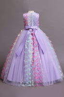 Laden Sie das Bild in den Galerie-Viewer, A-Linie ärmelloses beiges Mädchenkleid mit Schmetterlingen