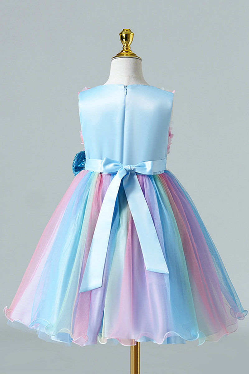 Laden Sie das Bild in den Galerie-Viewer, A-Linie blaue Pailletten ärmellose Mädchen Kleid