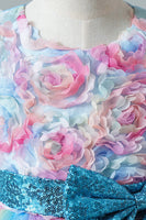 Laden Sie das Bild in den Galerie-Viewer, A-Linie blaue Pailletten ärmellose Mädchen Kleid