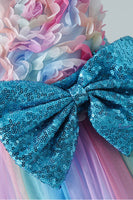 Laden Sie das Bild in den Galerie-Viewer, A-Linie blaue Pailletten ärmellose Mädchen Kleid