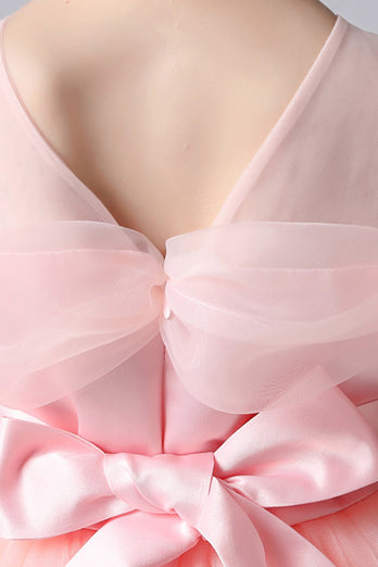 A-Linie rosa Schleife Mädchenkleid mit Applikationen