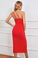 Laden Sie das Bild in den Galerie-Viewer, Schwarz Eine Schulter Sheath Abschlusskleid mit geteilter Vorderseite