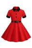 Laden Sie das Bild in den Galerie-Viewer, Roter Juwelenhals Vintage Mädchen Kleider