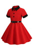 Laden Sie das Bild in den Galerie-Viewer, Roter Juwelenhals Vintage Mädchen Kleider