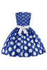 Laden Sie das Bild in den Galerie-Viewer, Dunkelblaues Polka Dots Mädchenkleid mit Schleife