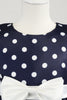 Laden Sie das Bild in den Galerie-Viewer, Dunkelblaues Polka Dots Mädchenkleid mit Schleife