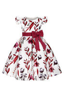 Laden Sie das Bild in den Galerie-Viewer, Blaue Puffärmel Mädchen Partykleid mit Schleife