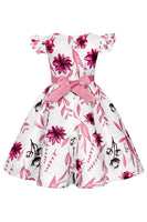 Laden Sie das Bild in den Galerie-Viewer, Blaue Puffärmel Mädchen Partykleid mit Schleife