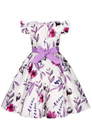 Laden Sie das Bild in den Galerie-Viewer, Blaue Puffärmel Mädchen Partykleid mit Schleife