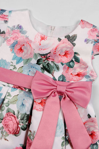 Blush Drucken Blumen Langes Mädchenkleid mit Schleife