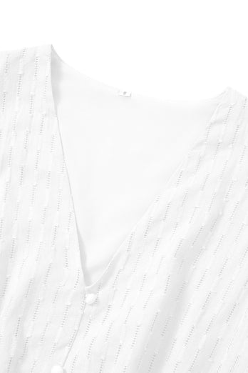 Weißes Midi Sommerkleid mit V-Ausschnitt