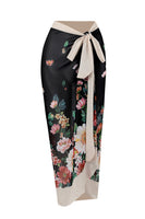 Laden Sie das Bild in den Galerie-Viewer, Vintage bedrucktes schwarzes einteiliges Bademoden-Set mit Strandrock