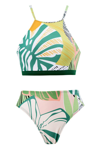 Zweiteiliges grün bedrucktes Bikini Set mit Strandrock