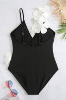 Laden Sie das Bild in den Galerie-Viewer, Einteilige schwarze Bademode mit hoher Taille und Blume