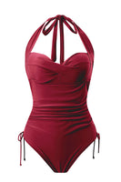 Laden Sie das Bild in den Galerie-Viewer, Einteilige schwarze Bademode mit Neckholder und Kordelzug