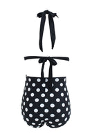 Laden Sie das Bild in den Galerie-Viewer, Schwarze Polka Dots Neckholder Bademode