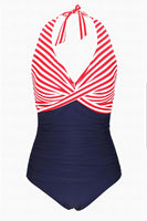 Laden Sie das Bild in den Galerie-Viewer, Streifen Neckholder Einteilige Bademode