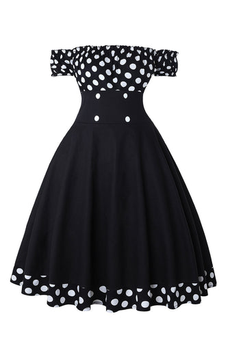 Schulterfreies Polka Dots Kleid aus den 1950er Jahren