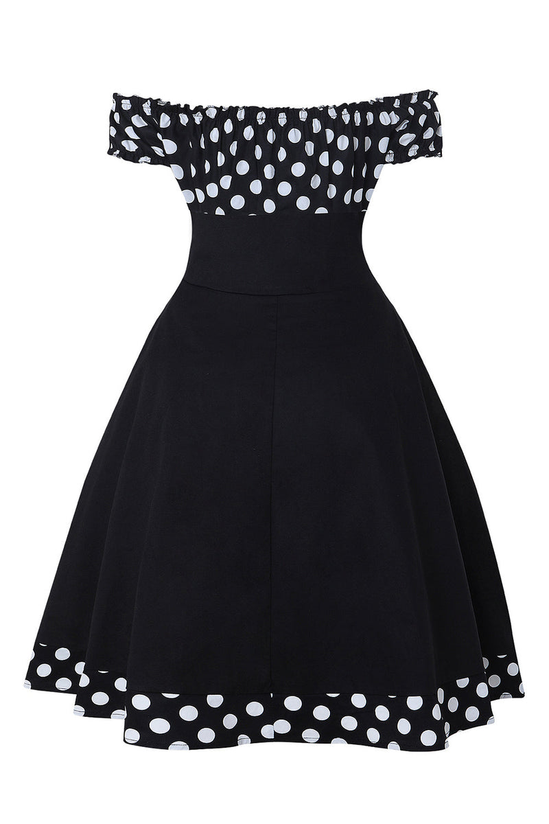 Laden Sie das Bild in den Galerie-Viewer, Schulterfreies Polka Dots Kleid aus den 1950er Jahren