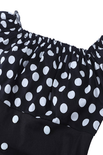 Schulterfreies Polka Dots Kleid aus den 1950er Jahren