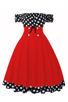 Laden Sie das Bild in den Galerie-Viewer, Schulterfreies Polka Dots Kleid aus den 1950er Jahren