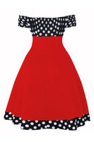 Laden Sie das Bild in den Galerie-Viewer, Schulterfreies Polka Dots Kleid aus den 1950er Jahren