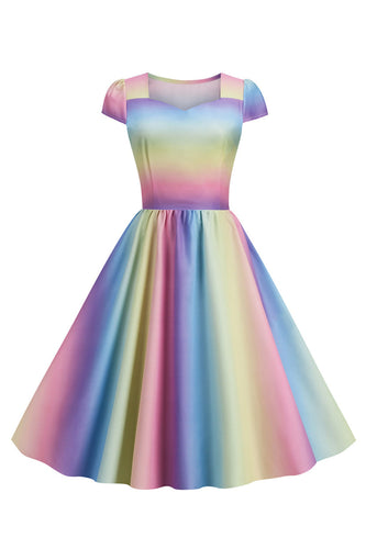 Buntes A Linie Vintage Kleid der 1950er Jahre