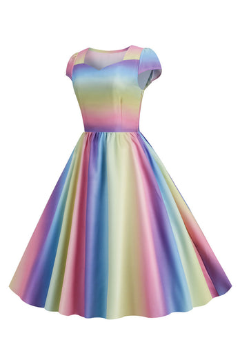 Buntes A Linie Vintage Kleid der 1950er Jahre