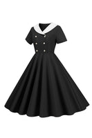 Laden Sie das Bild in den Galerie-Viewer, Rosa Peter Pan Kragen Swing 1950er Jahre Kleid mit kurzen Ärmeln