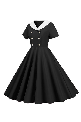 Rosa Peter Pan Kragen Swing 1950er Jahre Kleid mit kurzen Ärmeln