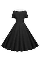 Laden Sie das Bild in den Galerie-Viewer, Rosa Peter Pan Kragen Swing 1950er Jahre Kleid mit kurzen Ärmeln
