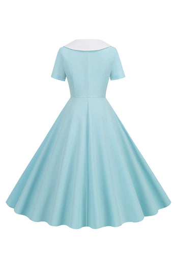 Rosa Peter Pan Kragen Swing 1950er Jahre Kleid mit kurzen Ärmeln