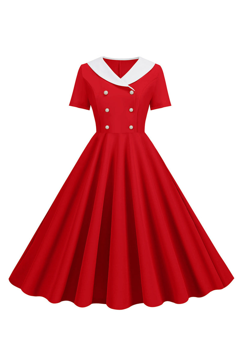 Laden Sie das Bild in den Galerie-Viewer, Rosa Peter Pan Kragen Swing 1950er Jahre Kleid mit kurzen Ärmeln