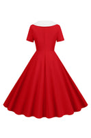 Laden Sie das Bild in den Galerie-Viewer, Rosa Peter Pan Kragen Swing 1950er Jahre Kleid mit kurzen Ärmeln