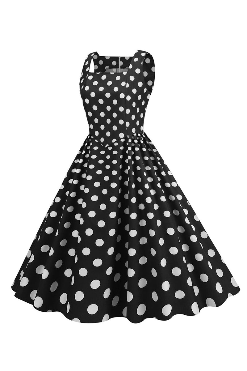 Laden Sie das Bild in den Galerie-Viewer, Schwarzes Polka Dots Rockabilly Kleid aus den 1950er Jahren