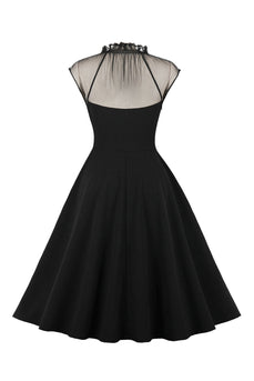 Schwarzes A Linie Vintage Kleid der 1950er Jahre mit Knöpfen