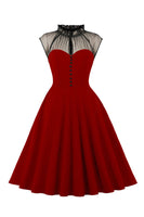 Laden Sie das Bild in den Galerie-Viewer, Schwarzes A Linie Vintage Kleid der 1950er Jahre mit Knöpfen