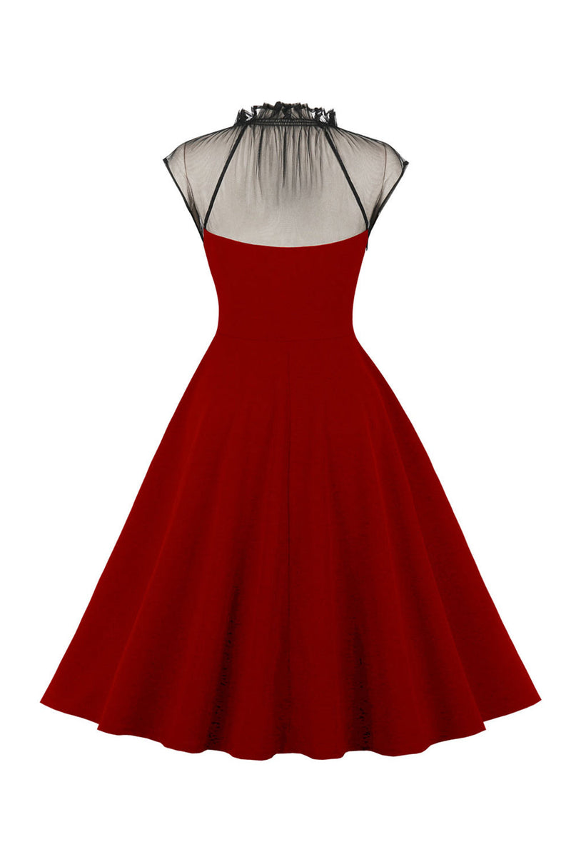 Laden Sie das Bild in den Galerie-Viewer, Schwarzes A Linie Vintage Kleid der 1950er Jahre mit Knöpfen