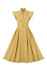 Laden Sie das Bild in den Galerie-Viewer, Gelbes Einfarbig 1950er Jahre Rockabilly Kleid mit Schleife