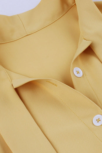 Gelbes Einfarbig 1950er Jahre Rockabilly Kleid mit Schleife