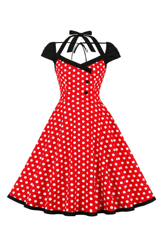 Rote Polka Dots Neckholder Swing 1950er Jahre Rockabilly Kleid