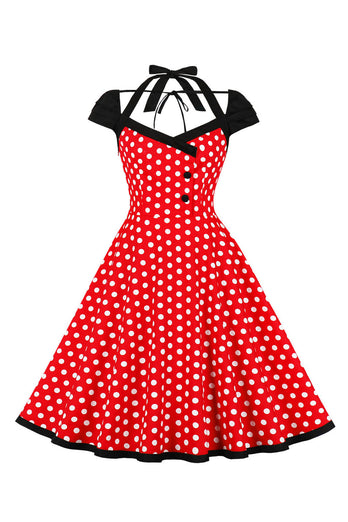 Rote Polka Dots Neckholder Swing 1950er Jahre Rockabilly Kleid