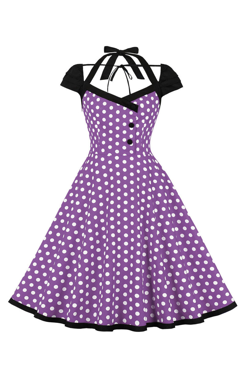 Laden Sie das Bild in den Galerie-Viewer, Rote Polka Dots Neckholder Swing 1950er Jahre Rockabilly Kleid