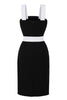 Laden Sie das Bild in den Galerie-Viewer, Schwarzes Bodycon Kleid mit quadratischem Ausschnitt aus den 1960er Jahren