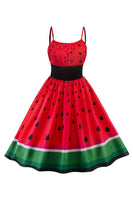 Laden Sie das Bild in den Galerie-Viewer, Rote Wassermelone bedrucktes Rockabilly Kleid