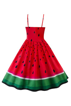 Rote Wassermelone bedrucktes Rockabilly Kleid